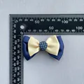 7.5cm double-layer handmade bow with polka dot button for hair accessories and decor - Navy and Cream Color Block (1)