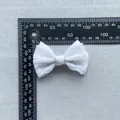Detailed view of an 80mm white lace ribbon bow accessory with measurements on scale - Double Layer Lace Satin Style(4)