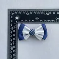 7.5cm double-layer blue satin and white mesh bow with polka dot button detail - Navy and White Mesh (3)