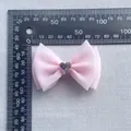 Pink gauze bow with heart crystal centerpiece measuring 5.5cm for DIY accessories - Iridescent Heart Crystal Mesh Style (1)