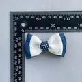 Nœud double couche 7,5cm en tissu côtelé bleu et textile jacquard blanc avec pois - Jacquard Bleu et Blanc (5)