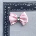 Pink satin bow with a rectangular crystal centerpiece for DIY hair accessories and decor - Rectangular White Gem Satin Style (2)