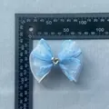 Light blue double-layer mesh bow with heart rhinestone measuring 6.5cm for DIY hair decor - Light Blue Heart Rhinestone Style (1)