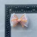 Detailed size measurement of pink double layer mesh bow with golden edge and heart center - Pink White Gold Edge Heart Style (4)