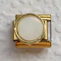 Gold stainless steel Italian charm link with a round white opal stone for DIY bracelets - Gold Base White Opal