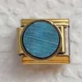 Italian modular gold charm link with metallic blue starfield texture for DIY bracelet - Gold Base Blue Frosted