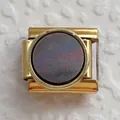 Golden Italian charm link with a purple starry sky plate for modular DIY bracelets - Gold Base Blue Purple Starry