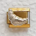Italian charm link featuring a silver croissant design on a golden stainless steel base - Gold Base Silver 3D Croissant (13)