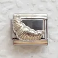 Italian charms bracelet link with 3D croissant charm in polished stainless steel finish - 3D Silver Croissant (2)