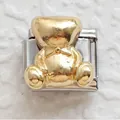 Macro shot of 3D gold teddy bear charm with bow detail for modular stainless bracelet - Gold Bear with Bow (5)