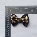 Lazo con estampado de leopardo y base de satén negro de 8,5 cm para accesorios de moda - Capa Doble Mediana Grande / Estilo Leopardo Negro