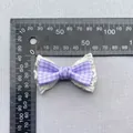 Purple plaid fabric bow with white lace trim, 45x30mm size for DIY hair accessories - Purple White Gingham With Lace