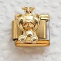 Macro shot of gold teddy bear charm with crown for Italian modular charm bracelets - Gold Crown Bear Hiding Eyes (19)