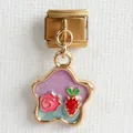 Italian charm bracelet in gold stainless steel with strawberry and flower enamel pendants - Purple Artificial Pearl Strawberry Flower Style (2)
