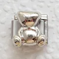 Macro view of modular 3D teddy bear charm in polished silver metal with bow detail - Silver Bear with Tie (9)