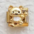 Detailed view of modular golden bear charm link for DIY Italian charm bracelet - Gold Sitting Painted Bear (21)