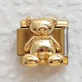 Macro view of gold 3D bear charm link for Italian modular DIY bracelet - Mirror Gold Tie Bear (23)
