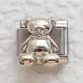 Macro shot of a 3D teddy bear charm link in polished silver stainless steel for DIY bracelets - Polished Silver 3D Bear (12)
