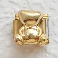 Macro shot of 3D golden teddy bear Italian charm link with polished finish for DIY bracelets - Gold 3D Bow Bear (24)