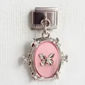 Details des rosa Schmetterlingsanhängers mit Kristallen für italienische Armbänder - Rosa Schmetterling mit Strass-Stil