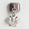 Italienisches Charm-Armband mit silberner Muschel und drei Perlen aus Edelstahl-Modulen - Muschel-Perlen-Stil