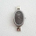 Damen Quarzuhr mit anthrazitfarbenem Oval-Zifferblatt und silbernem Gliederarmband - Silberrahmen Schwarzes Zifferblatt