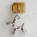 Bracciale charm italiano con base dorata lucida e ciondolo a forma di cane palloncino - Argento