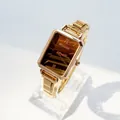 Orologio al quarzo dorato da donna con cassa rettangolare e quadrante sfumato marrone - Marrone