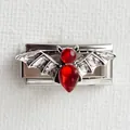 Close-up of gothic silver bat charm with red resin stones for modular charm bracelet - Silver Base Red Bat (Style 2)