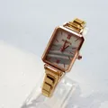 Orologio al quarzo dorato da donna con quadrante rettangolare e cinturino a maglie modulari - Bianco