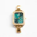 Orologio da donna dorato quadrato al quarzo con quadrante verde pavone e strass - Verde