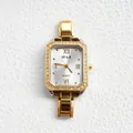 Women's quartz watch with rectangular crystal case and golden modular H-link bracelet - White