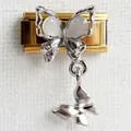 Detail of Italian charm bracelet link featuring a silver butterfly with opal-like stones - Double Butterfly Silver Butterfly Gold Style
