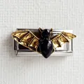 Detail of bat charm link with black glossy finish and gold textured wings for bracelet - Silver Base Black Bat (Gold Wings)