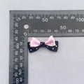 Handgefertigte zweilagige rosa und schwarze gepunktete Schleife 4cm für Bastelzubehör - Rosa Basis Schwarzer Rand Polka Dot (2)