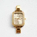 Elegant gold square quartz watch for women with rhinestone-studded bezel and metal strap - Gold