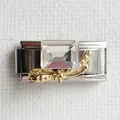 Detailed macro view of Italian charm link featuring crystal and golden butterfly design - Small Square Zirconia Silver Type 1