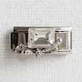 Italian modular charm in silver stainless steel with rectangle gemstone and crystal butterfly - Small Square Zirconia Silver Type 2