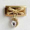 Gold butterfly charm with heart-shaped crystal for DIY Italian charm bracelets - Bowknot Heart Gold Style