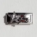 Dettaglio charm italiano in acciaio inossidabile con stella cadente e cristallo incastonato - Meteora Argento Tipo 2