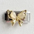 Detailed close-up of a golden butterfly charm link with opal-like stones for Italian bracelet - Butterfly Silver Style 2