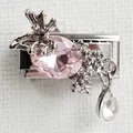 Detail of Italian charm link featuring pink butterfly crystal and silver metal finish - Round Pink Zirconia Silver Style