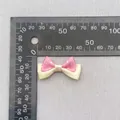 Pink polka dot and beige double-layered satin bow accessory measuring 4cm long - Pink Beige Double Layer Bow (18)