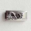 Module de bracelet italien en acier inoxydable avec relief détaillé de dragon en 3D - Base Argent Dragon