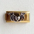 Maillon italien doré avec motif cœur ailé de chauve-souris et croix pour bracelets - Base Or Ailes de Chauve-souris Cœur Argenté