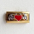 Charm italien avec cœur rouge et ailes de chauve-souris sur base dorée polie - Base Or Cœur Rouge Ailes Argentées