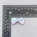 DIY purple and light blue double-layered polka dot bow with ruler showing 4cm size - Purple Blue Polka Dot Patchwork (37)