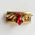 Maillon de bracelet italien doré avec pendentif chauve-souris rouge et ailes sculptées - Base Or Chauve-souris Rouge (Corps Entièrement Doré)