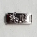 Maglia per bracciale italiano in argento lucido con farfalla di strass e perla bianca lucida - Farfalla di Perla Argento Tipo 2