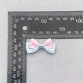 Handmade pink and blue double-layered polka dot ribbon bow accessory with measurements - Pink Blue Double Layer Polka Dot (64)